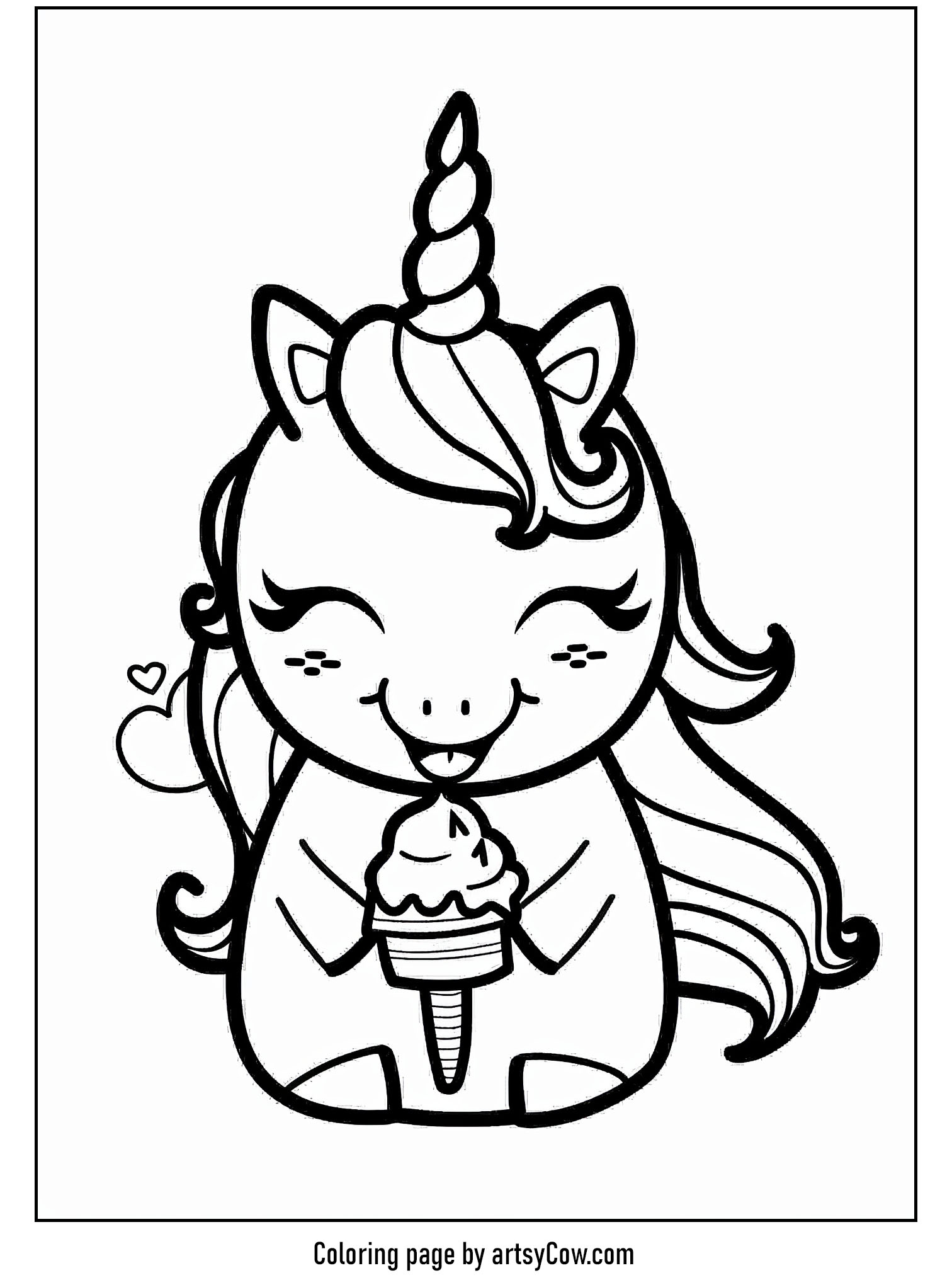 a delightful unicorn with uplifted wings, happily savoring an ice cream cone